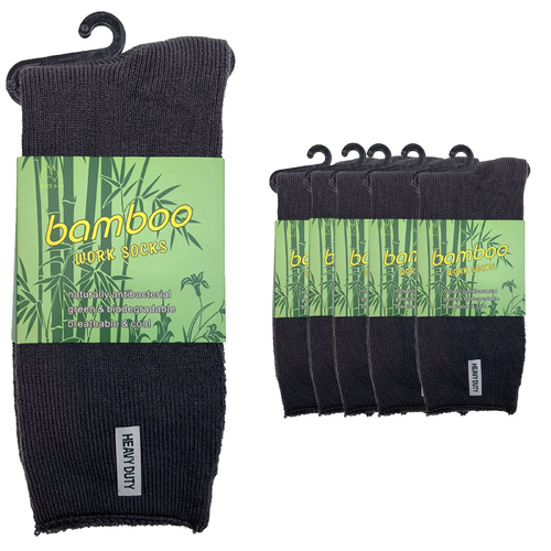 6 Pairs PREMIUM BAMBOO SOCKS Mens Heavy Duty Thick Work Socks Cushion BULK  - Charcoal Grey - 6-11 - Main Image