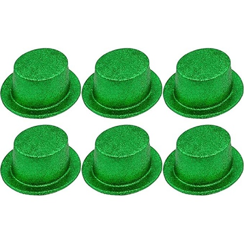 6x Glitter Top Hat Fancy Party Plastic Costume Tall Cap Fun Bulk - Green - Main Image