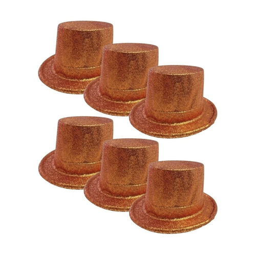 6x GLITTER TOP HAT Fancy Party Plastic Costume Tall Cap Fun Dress Up BULK - Orange - One Size - Main Image