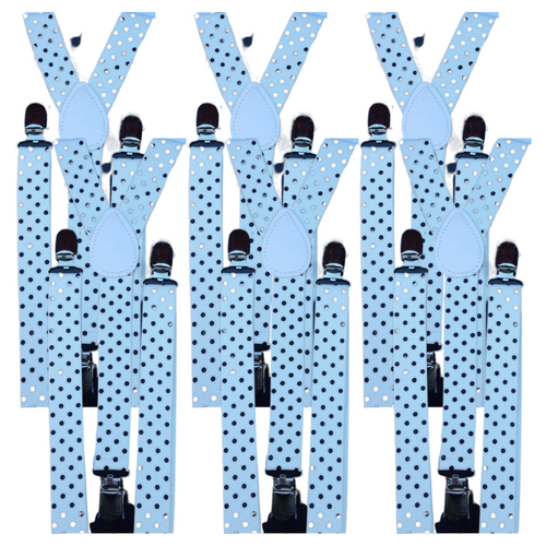 6x Mens Suspenders Braces Adjustable Strong Clip On Elastic Formal Wedding BULK - White with Black Polka Dot - Main Image