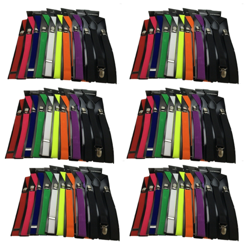 6x Mens Suspenders Braces Adjustable Strong Clip On Elastic Formal Wedding BULK - Assorted Colour Pack - Main Image
