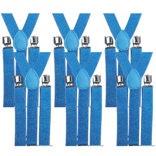 6x Mens Suspenders Braces Adjustable Strong Clip On Elastic Formal Wedding BULK - Sky Blue (Glitter) - Main Image