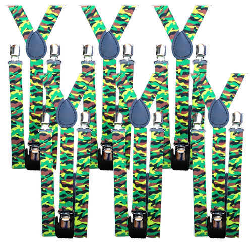 6x Mens Suspenders Braces Adjustable Strong Clip On Elastic Formal Wedding BULK - Army Camouflage 2 - Main Image
