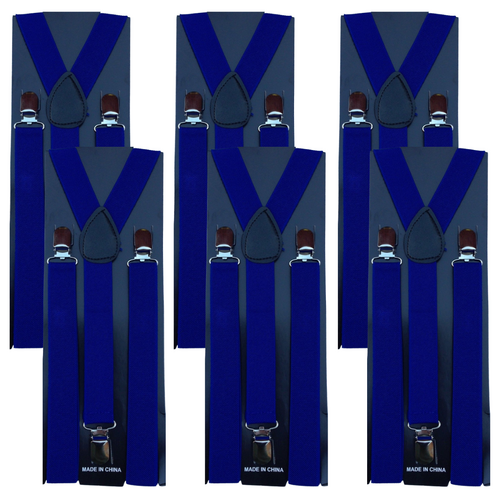 6x Mens Suspenders Braces Adjustable Strong Clip On Elastic Formal Wedding BULK - Blue - Main Image