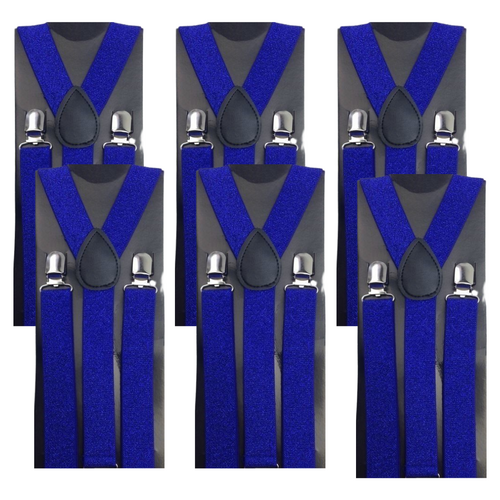 6x Mens Suspenders Braces Adjustable Strong Clip On Elastic Formal Wedding BULK - Blue (Glitter) - Main Image
