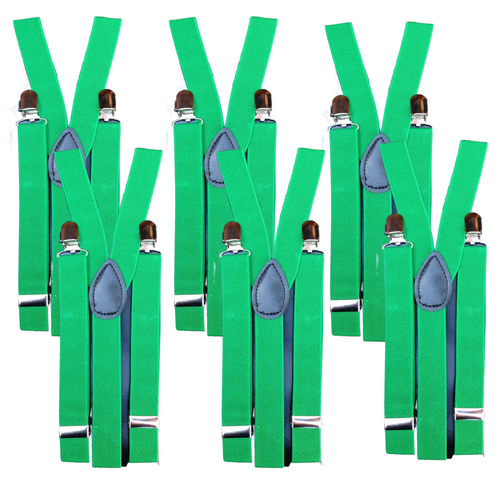 6x Mens Suspenders Braces Adjustable Strong Clip On Elastic Formal Wedding BULK - Dark Green - Main Image