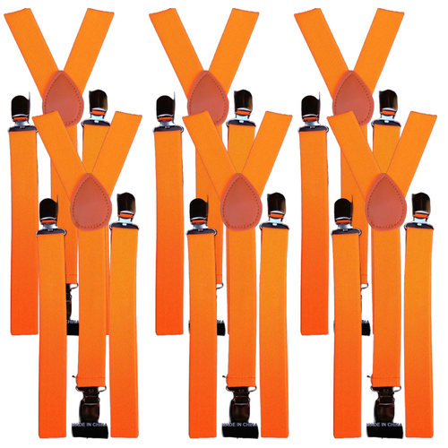 6x Mens Suspenders Braces Adjustable Strong Clip On Elastic Formal Wedding BULK - Fluro Orange - Main Image