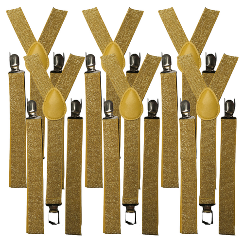 6x Mens Suspenders Braces Adjustable Strong Clip On Elastic Formal Wedding BULK - Gold (Glitter) - Main Image