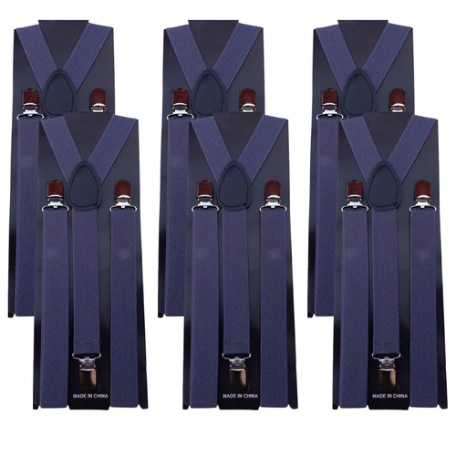 6x Mens Suspenders Braces Adjustable Strong Clip On Elastic Formal Wedding BULK - Grey - Main Image