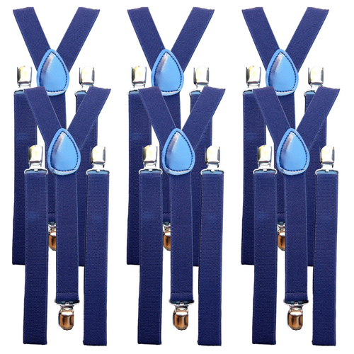 6x Mens Suspenders Braces Adjustable Strong Clip On Elastic Formal Wedding BULK - Navy Blue - Main Image