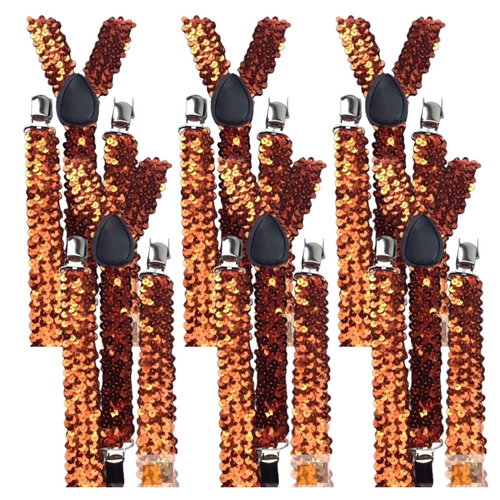 6x Mens Suspenders Braces Adjustable Strong Clip On Elastic Formal Wedding BULK - Orange (Sequin) - Main Image