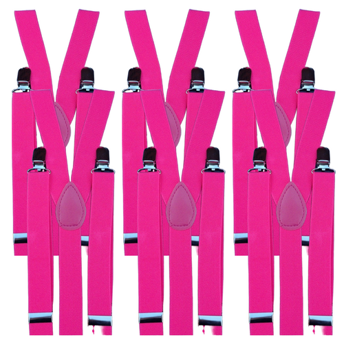 6x Mens Suspenders Braces Adjustable Strong Clip On Elastic Formal Wedding BULK - Pink - Main Image