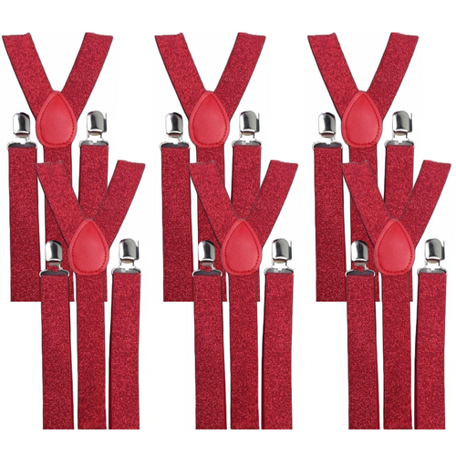 6x Mens Suspenders Braces Adjustable Strong Clip On Elastic Formal Wedding BULK - Red (Glitter) - Main Image