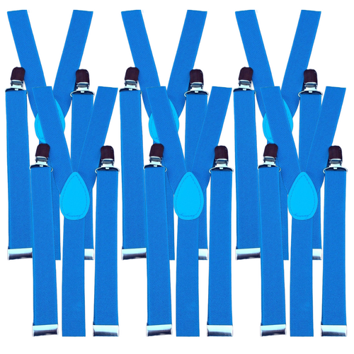 6x Mens Suspenders Braces Adjustable Strong Clip On Elastic Formal Wedding BULK - Sky Blue - Main Image