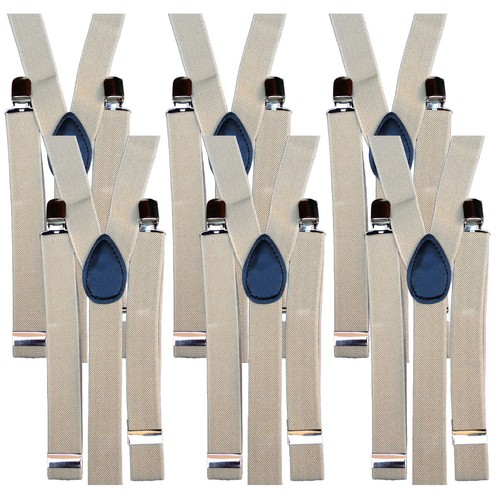 6x Mens Suspenders Braces Adjustable Strong Clip On Elastic Formal Wedding BULK - Sand - Main Image