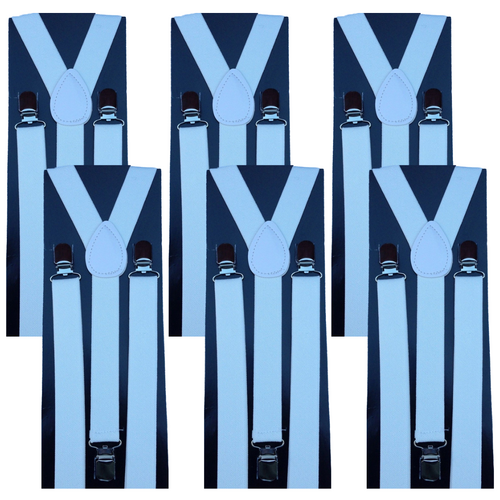 6x Mens Suspenders Braces Adjustable Strong Clip On Elastic Formal Wedding BULK - White - Main Image
