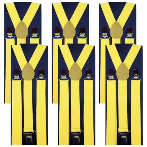 6x Mens Suspenders Braces Adjustable Strong Clip On Elastic Formal Wedding BULK - Yellow - Main Image