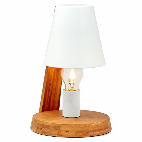 32cm Wooden Base Modern Desk Table Lamp Light Metal Shade Designer - White - Main Image