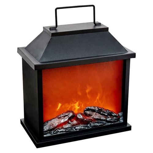 31.5cm LED Fireplace Metal/Glass Lantern Home Decor (Battery Operated) - Large - Main Image