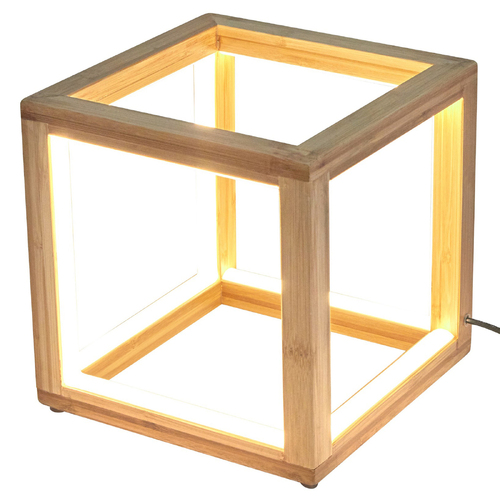 Bamboo Cube LED Lamp Modern Light Minimalistic Scandi - Natural - Main Image