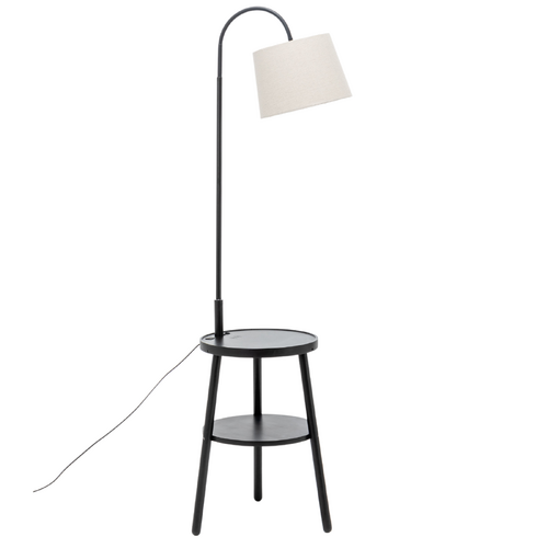 Naples Tripod Floor Lamp Shelf Storage Drawer Bed Side Table Light w/ USB Charger - Main Image