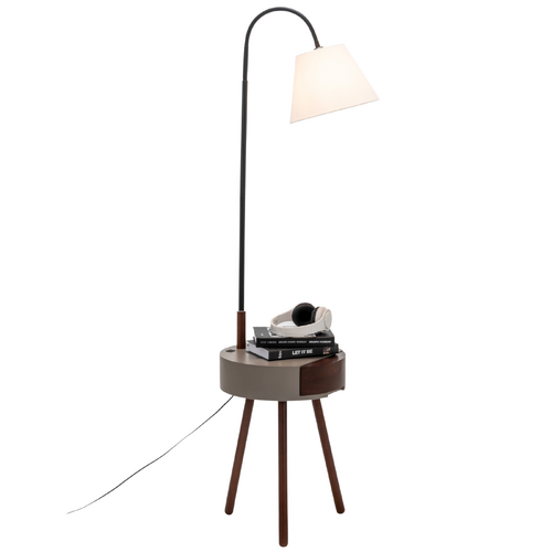 Florence Tripod Lamp Shelf Storage Drawer Bed Side Table Light w/ USB Charger - Main Image