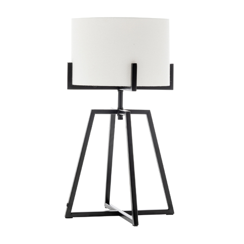 Modern Scandi Metal Dimmable Table Desk Lamp Light w/ Linen Shade - Matte Black - Main Image