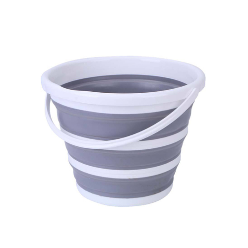 10 Litre Foldable Collapsible Bucket Silicone for Home/Hiking/Camping/Fishing - Grey/White - Main Image
