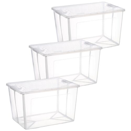 3x 37 Litre Modular Clear Foldable Storage Box with Lid Plastic Tub Collapsible - Main Image