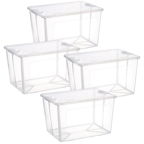 4x 37 Litre Modular Clear Foldable Storage Box with Lid Plastic Tub Collapsible - Main Image