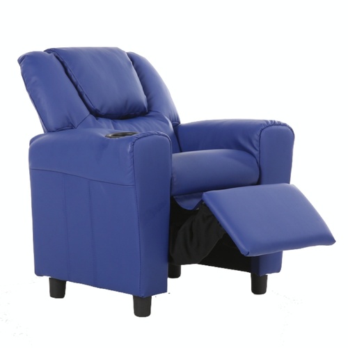 Oliver Kids Recliner Chair Sofa Children Lounge Couch PU Armchair - Blue - Main Image