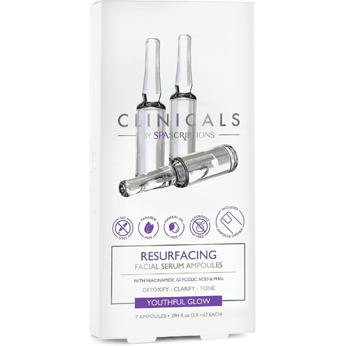 Spascriptions Clinicals Resurfacing Serum Ampoules 7-Pack 2.8ml Each Niacinamide Glycolic Acid PHAs Youthful Glow - Main Image