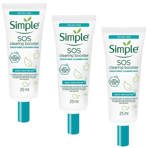 3x Simple 25ml SOS Clearing Booster Long Lasting Shine & Blemish Control - Main Image