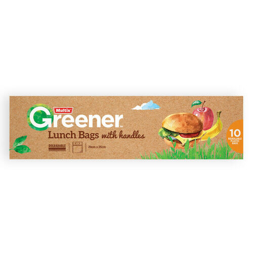 Multix Pk10 Greener Lunch Bags With Handles Degradable 20Cm X 25Cm - Main Image