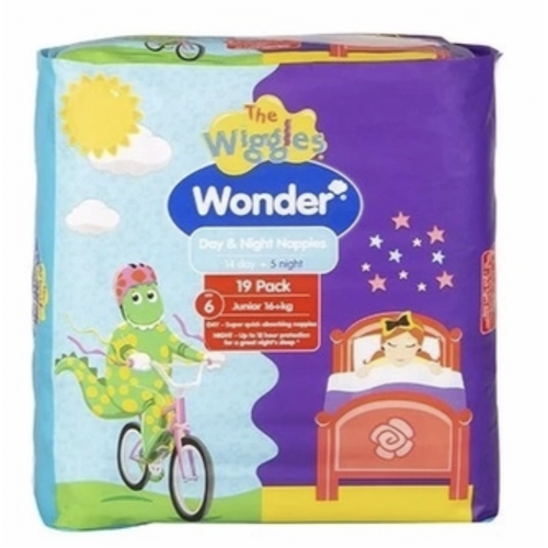 1 Pack 19pcs The Wiggles Wonder Nappies Day & Night Junior 16+kg - Size 6 - Main Image