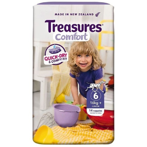 Treasures Comfort Pk12 Nappies Junior 16+kg Size 6 - Main Image