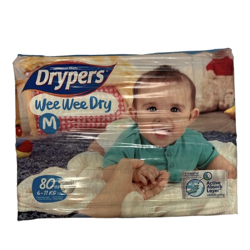 80pk Drypers Wee Wee Dry Disposable Diaper Nappies Nappy - Medium 6-11kg - Main Image