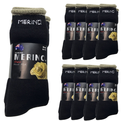 9 Pairs MERINO WOOL SOCKS Mens Heavy Duty Premium Thick Work Socks Cushion BULK - Black - 6-11 - Main Image