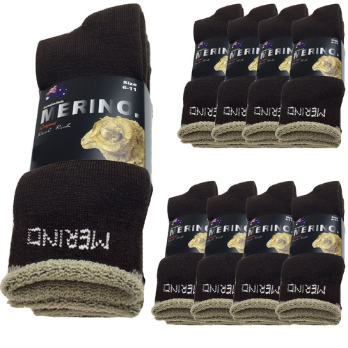 9 Pairs MERINO WOOL SOCKS Mens Heavy Duty Premium Thick Work Socks Cushion BULK - Brown - 6-11 - Main Image
