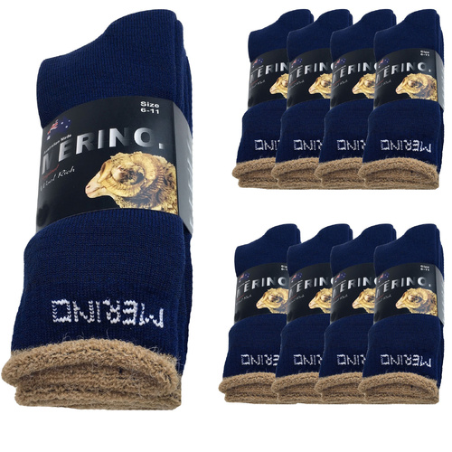 9 Pairs MERINO WOOL SOCKS Mens Heavy Duty Premium Thick Work Socks Cushion BULK - Navy Blue - 6-11 - Main Image