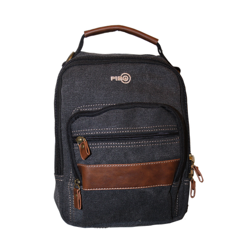 FIB Canvas Sling Bag Shoulder Strap Messenger Travel Pack w Tablet Pocket - Black - Main Image