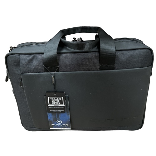 15" Futura Laptop Computer Bag Travel Work Messenger Bag w/USB Port - Black - Main Image