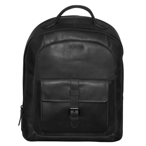 Futura Mens Leather Laptop Backpack School Shoulder Bag Front Pocket - Black - Main Image