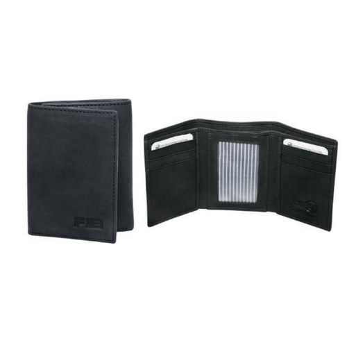 FIB RFID Leather Tri-Fold Mens Wallet  - Black - Main Image