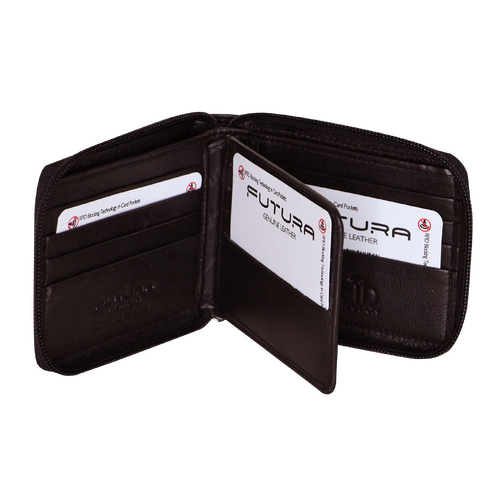 Futura Mens RFID Protected Genuine Leather Wallet Zip Around - Brown - Main Image