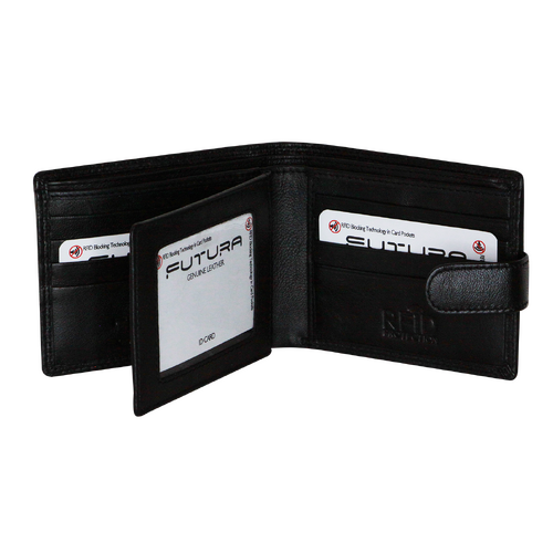 Futura Mens RFID Leather Fold Over Wallet - Black - Main Image