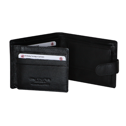 Futura Mens RFID Leather Coin Fold Over Wallet - Black - Main Image