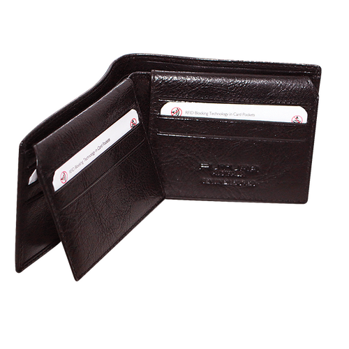 FIB Mens RFID Leather Fold Over Wallet - Brown - Main Image