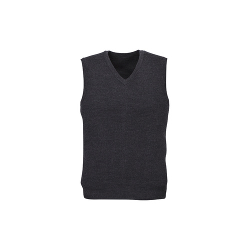 Mens Wool Blend V Neck Vest Sleeveless Double Knit  - Charcoal - Large - Main Image