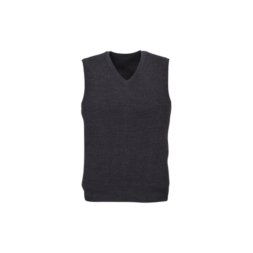 Mens Wool Blend V Neck Vest Sleeveless Double Knit  - Charcoal - Medium - Main Image